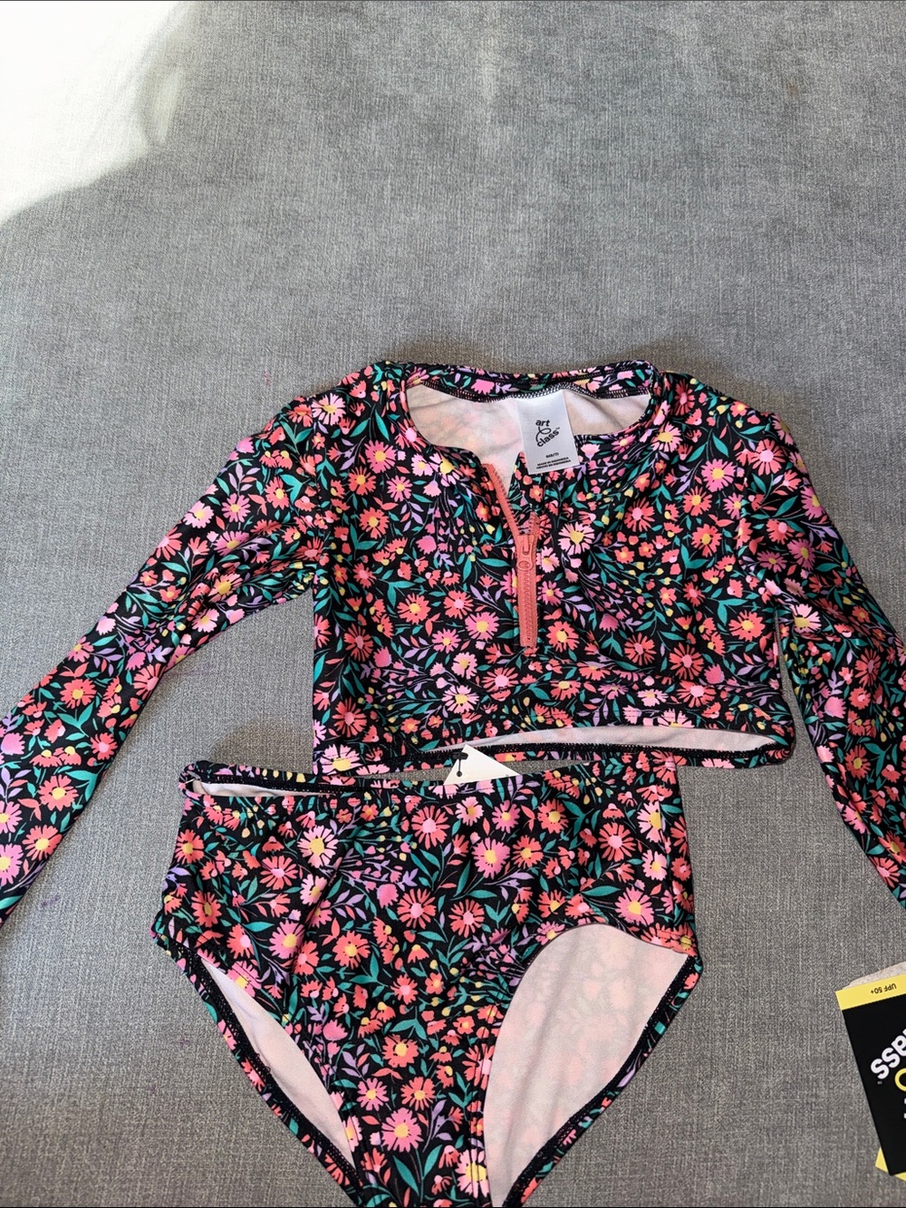 art class Girls' Floral Long Sleeve Rashguard Set - Pink & Black